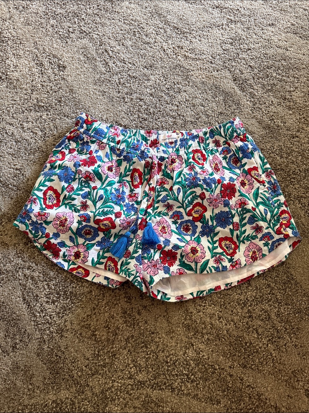 Vineyard Vines Floral Athletic Shorts with Blue Tassels